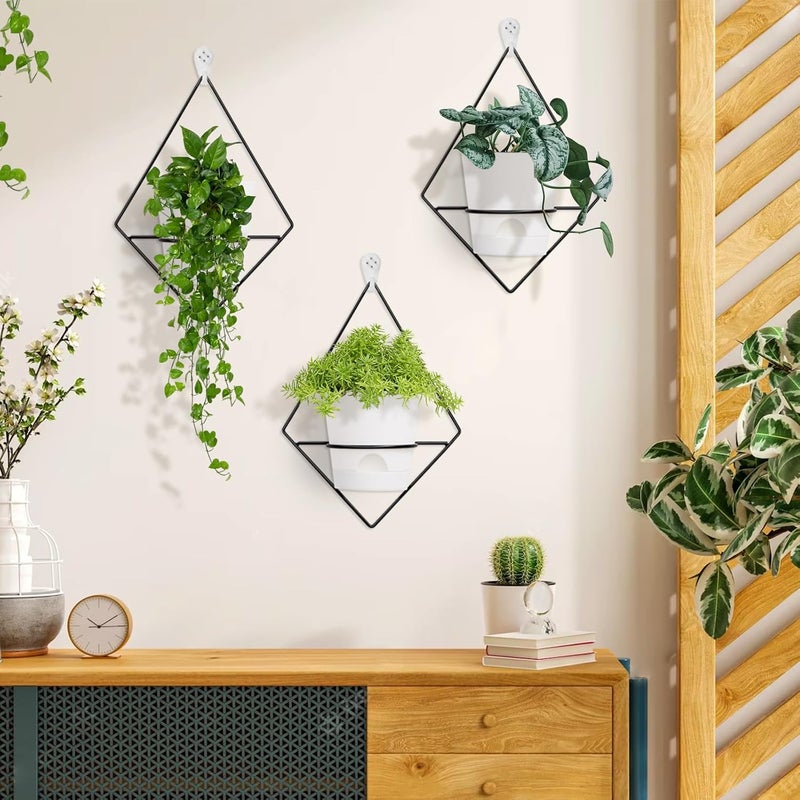 Koalaime 3 Sets Wall Planters for Indoor Plants Geometric Hanging Planters for Indoor Plants - Self-Watering Flower Pots with Black Metal Holder, Mounted Succulent Planter, 5" Black Plant Pot - Image 3
